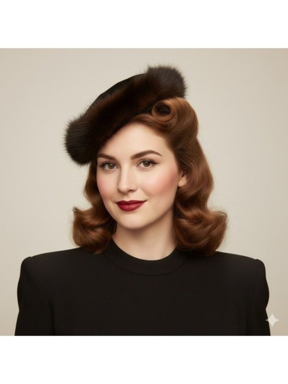 Vintage 40s 50s Black Velvet Burlesque Cocktail Sculpted Headband Half Hat